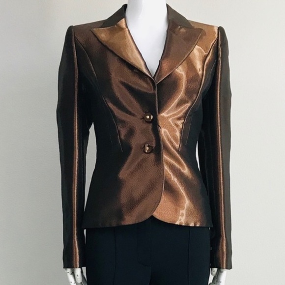 Escada Liquid Bronze Brown Structured Blazer Jacket Size 34  / 4 - Picture 4 of 17